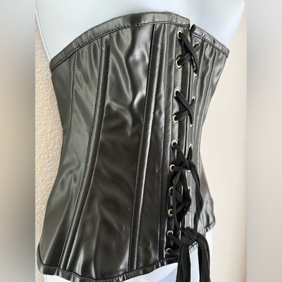 Black Faux Leather Corset Bustier with Zipper, Size S - Picture 3 of 5